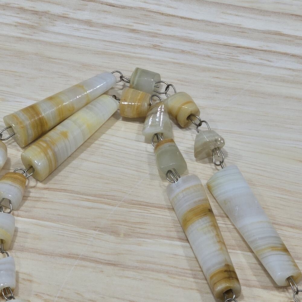 Retro Vintage White Yellow Onyx Mexican Agate Beaded Chain Pendant Necklace - Picture 9 of 12